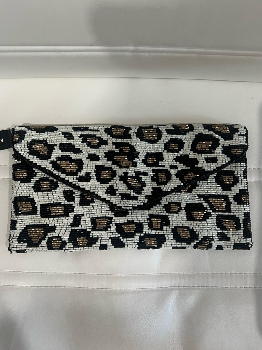 Express Beaded Leopard‎ Envelope Clutch - Black, White & Gold NWT